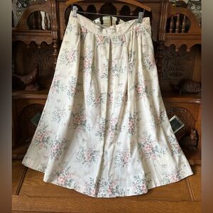 Worthington Vintage Cottagecore Cream Floral A-Line Pleated Skirt size 14-16